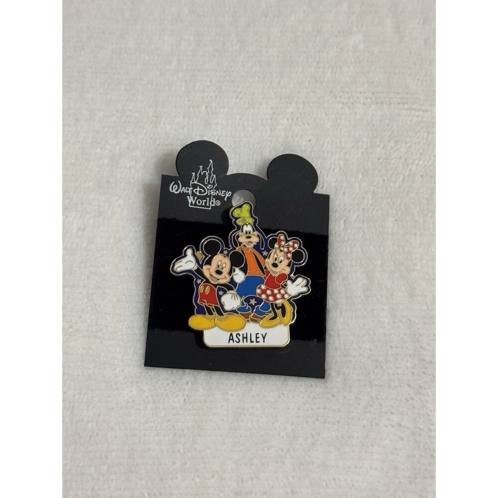 Vintage Mickey Minnie Goofy Disney World Name Pin Ashley Disney Parks Pin